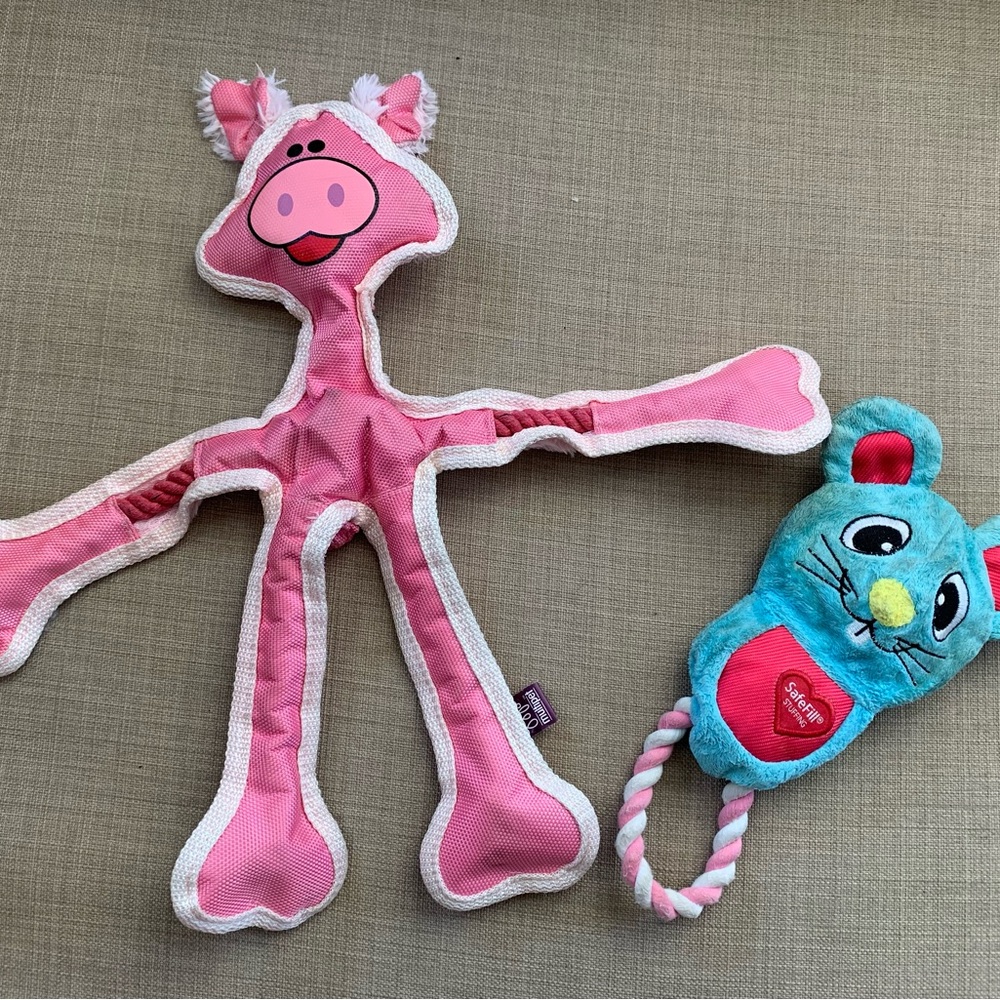 Robe & Squeaky pig dog toys bundle